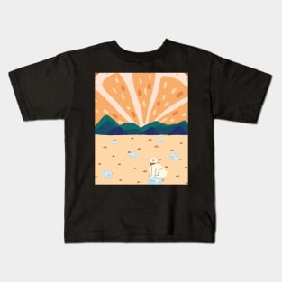 Polar bear on orange sea Kids T-Shirt